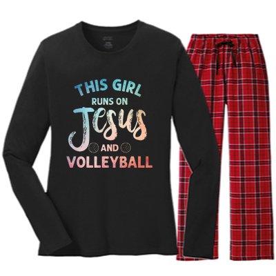 Christian Volleyball Art Volleyball Player Women's Long Sleeve Flannel Pajama Set 