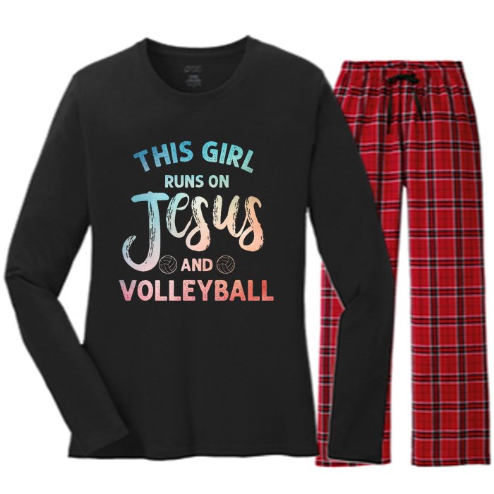 Christian Volleyball Art Volleyball Player Women's Long Sleeve Flannel Pajama Set 