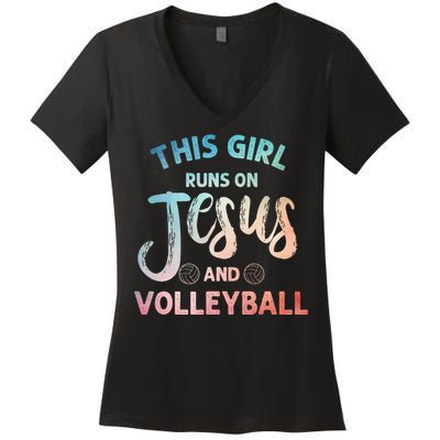 Christian Volleyball Art Volleyball Player Women's V-Neck T-Shirt