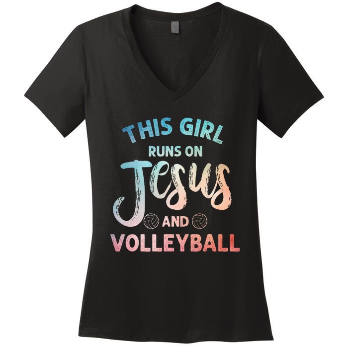 Christian Volleyball Art Volleyball Player Women's V-Neck T-Shirt