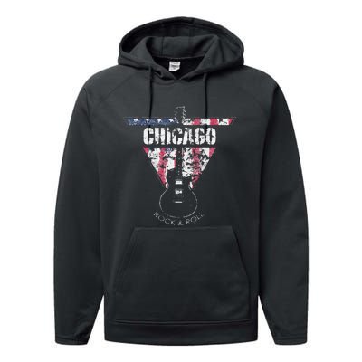 Chicago Vintage American Flag Guitar Player Souvenir Performance Fleece Hoodie