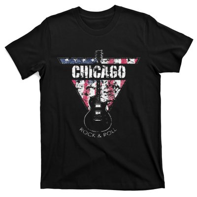 Chicago Vintage American Flag Guitar Player Souvenir T-Shirt