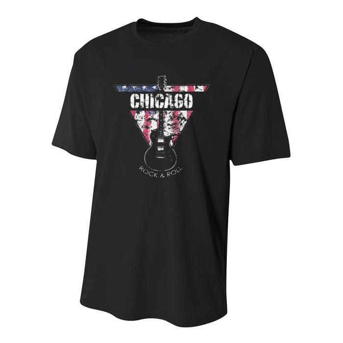 Chicago Vintage American Flag Guitar Player Souvenir Youth Performance Sprint T-Shirt