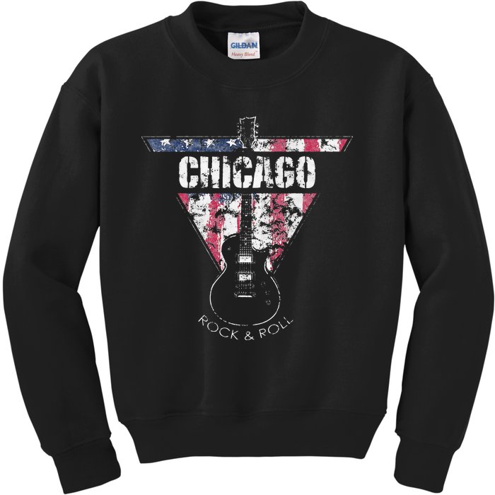 Chicago Vintage American Flag Guitar Player Souvenir Kids Sweatshirt