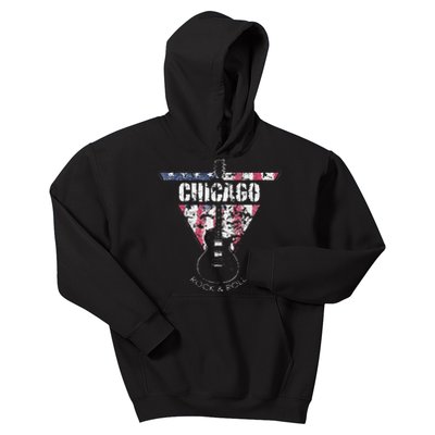 Chicago Vintage American Flag Guitar Player Souvenir Kids Hoodie