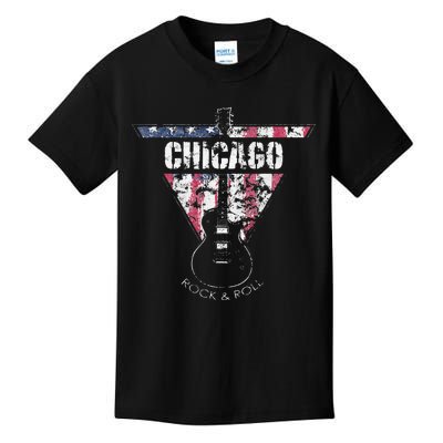 Chicago Vintage American Flag Guitar Player Souvenir Kids T-Shirt