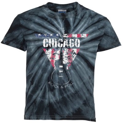 Chicago Vintage American Flag Guitar Player Souvenir Kids Tie-Dye T-Shirt