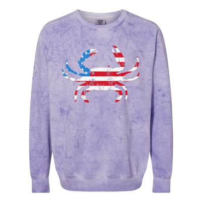 Crab Vintage American Flag Colorblast Crewneck Sweatshirt