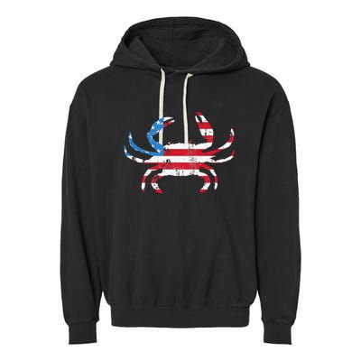 Crab Vintage American Flag Garment-Dyed Fleece Hoodie