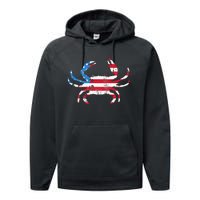 Crab Vintage American Flag Performance Fleece Hoodie