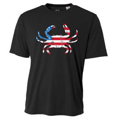 Crab Vintage American Flag Cooling Performance Crew T-Shirt