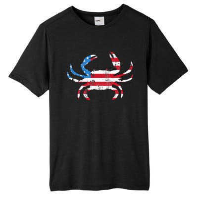 Crab Vintage American Flag Tall Fusion ChromaSoft Performance T-Shirt