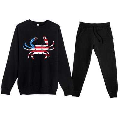 Crab Vintage American Flag Premium Crewneck Sweatsuit Set