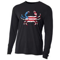 Crab Vintage American Flag Cooling Performance Long Sleeve Crew