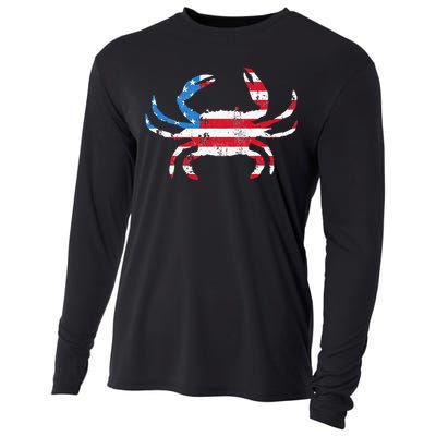 Crab Vintage American Flag Cooling Performance Long Sleeve Crew