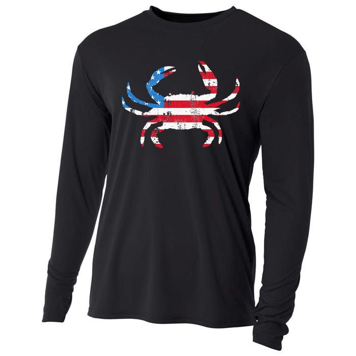 Crab Vintage American Flag Cooling Performance Long Sleeve Crew