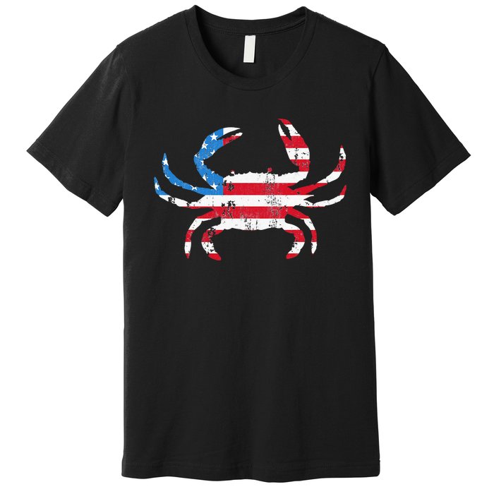 Crab Vintage American Flag Premium T-Shirt