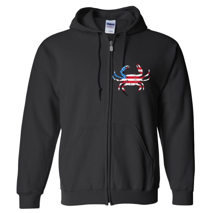 Crab Vintage American Flag Full Zip Hoodie