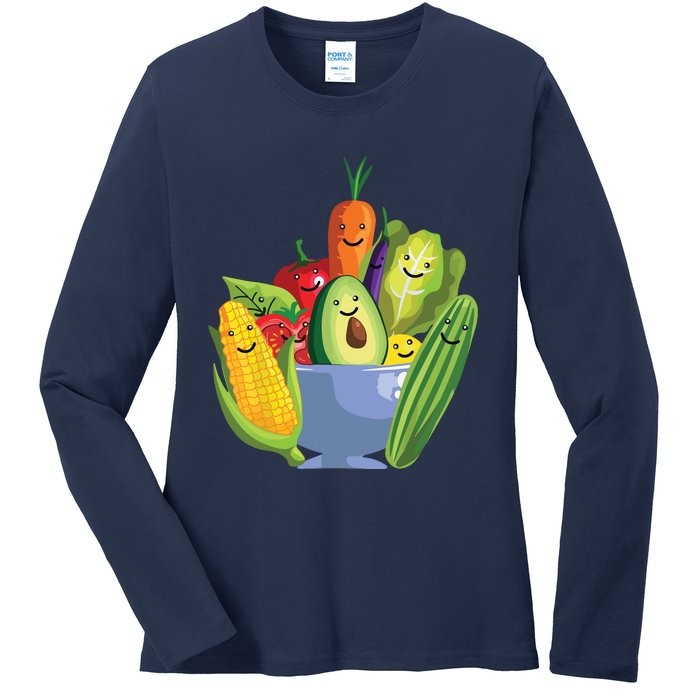 Cute Vegetarian Art For Men Women Vegan Food Veggie Lovers Ladies Long Sleeve Shirt