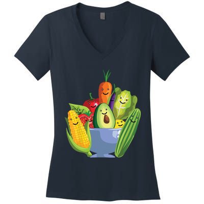 Cute Vegetarian Art For Men Women Vegan Food Veggie Lovers Women's V-Neck T-Shirt