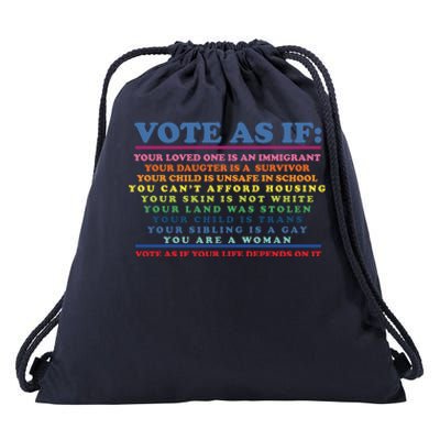 Colorful Vote As If Your Life Depends On It Human Rights Drawstring Bag