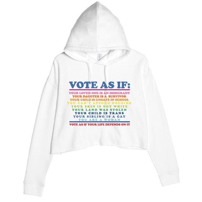 Colorful Vote As If Your Life Depends On It Human Rights Crop Fleece Hoodie