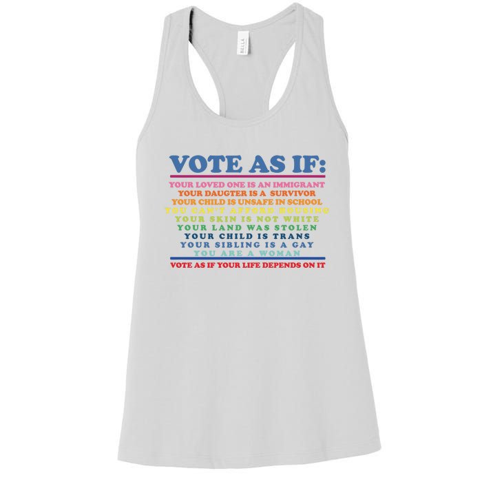 Colorful Vote As If Your Life Depends On It Human Rights Women's Racerback Tank