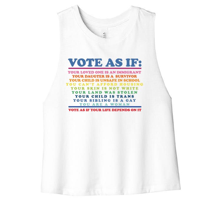 Colorful Vote As If Your Life Depends On It Human Rights Women's Racerback Cropped Tank