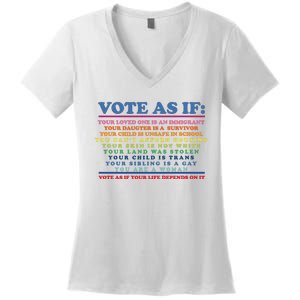 Colorful Vote As If Your Life Depends On It Human Rights Women's V-Neck T-Shirt