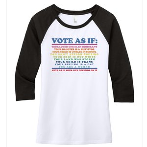 Colorful Vote As If Your Life Depends On It Human Rights Women's Tri-Blend 3/4-Sleeve Raglan Shirt