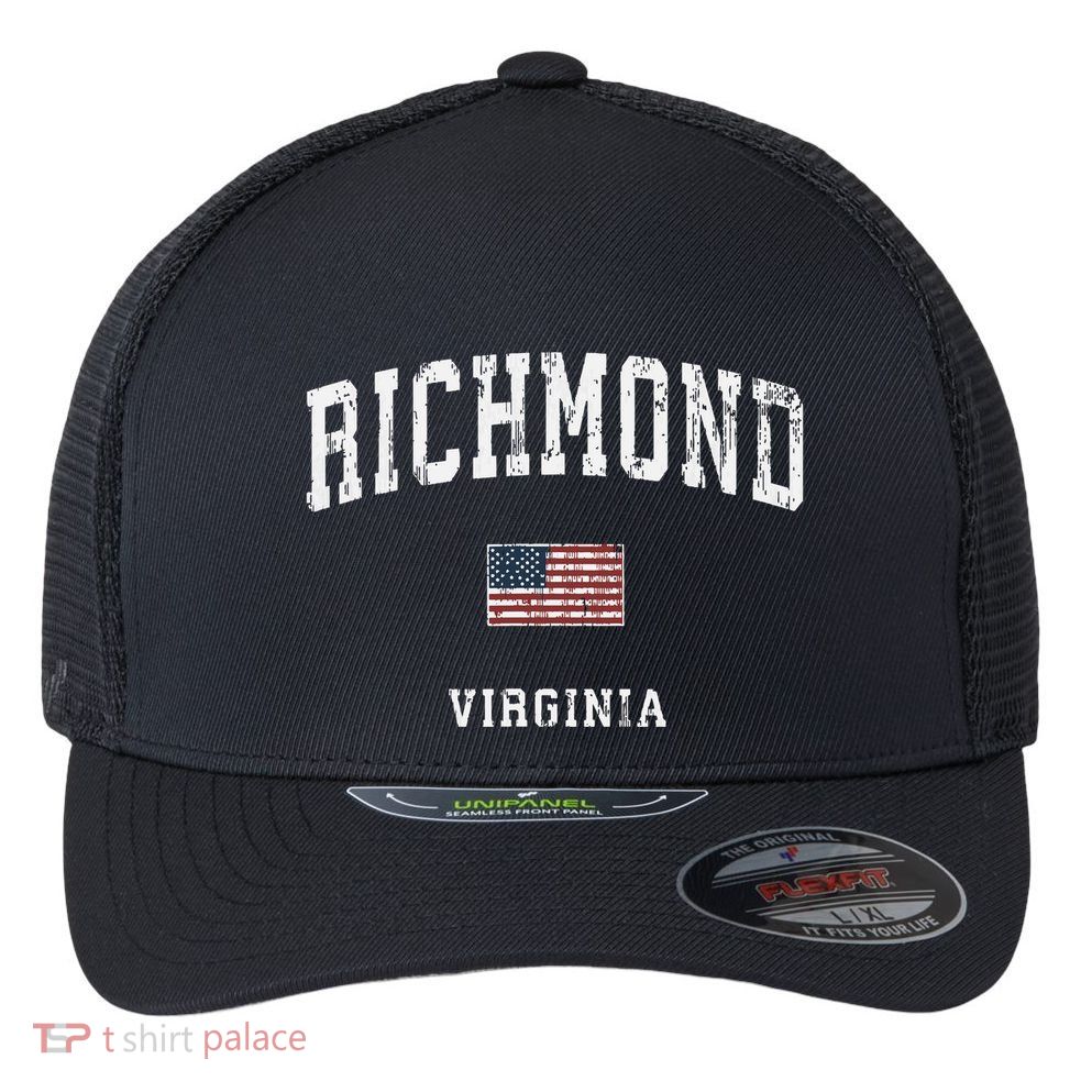 C Vintage American Flag Sports Design Flexfit Unipanel Trucker Cap
