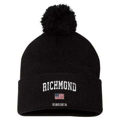C Vintage American Flag Sports Design Pom Pom 12in Knit Beanie