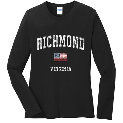 C Vintage American Flag Sports Design Ladies Long Sleeve Shirt
