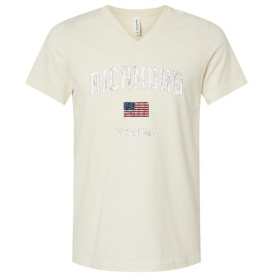 C Vintage American Flag Sports Design V-Neck T-Shirt