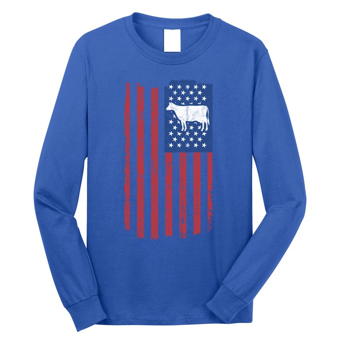 Cow Vintage American Flag Retro Dairy Farmer Gift Great Gift Long Sleeve Shirt