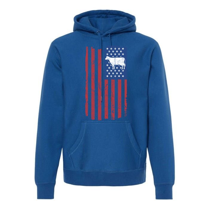 Cow Vintage American Flag Retro Dairy Farmer Gift Great Gift Premium Hoodie