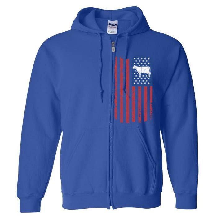 Cow Vintage American Flag Retro Dairy Farmer Gift Great Gift Full Zip Hoodie