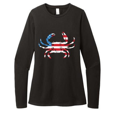 Crab Vintage American Flag Womens CVC Long Sleeve Shirt