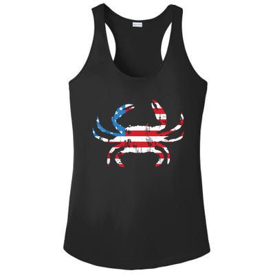 Crab Vintage American Flag Ladies PosiCharge Competitor Racerback Tank