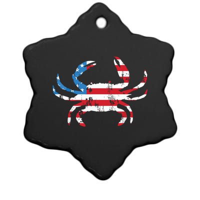 Crab Vintage American Flag Ceramic Star Ornament