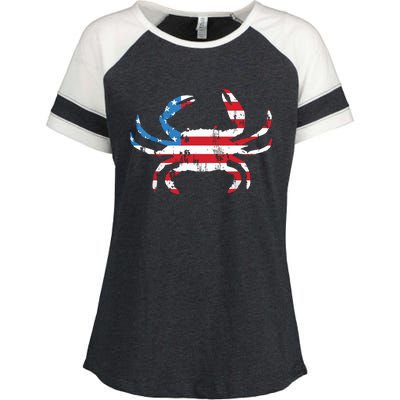 Crab Vintage American Flag Enza Ladies Jersey Colorblock Tee