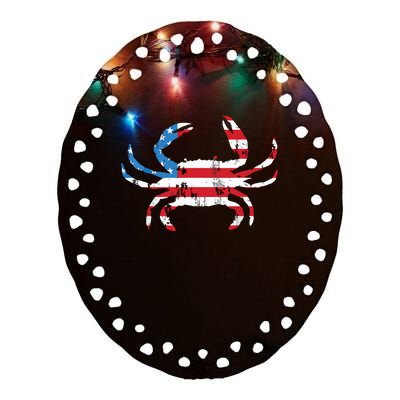 Crab Vintage American Flag Ceramic Oval Ornament