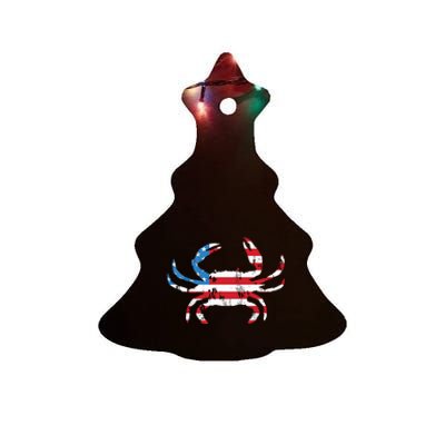 Crab Vintage American Flag Ceramic Tree Ornament