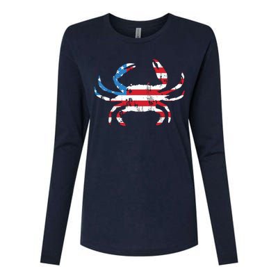 Crab Vintage American Flag Womens Cotton Relaxed Long Sleeve T-Shirt