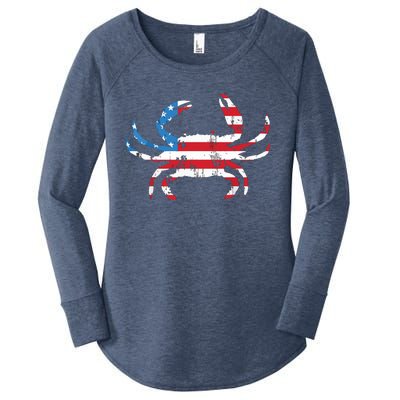 Crab Vintage American Flag Women's Perfect Tri Tunic Long Sleeve Shirt