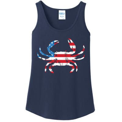 Crab Vintage American Flag Ladies Essential Tank