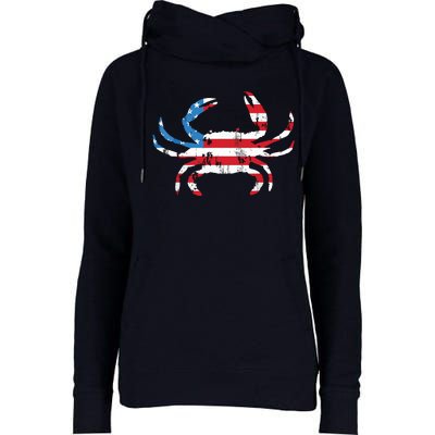 Crab Vintage American Flag Womens Funnel Neck Pullover Hood