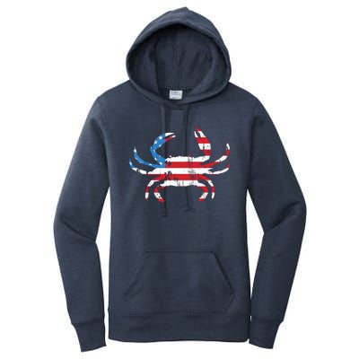 Crab Vintage American Flag Women's Pullover Hoodie