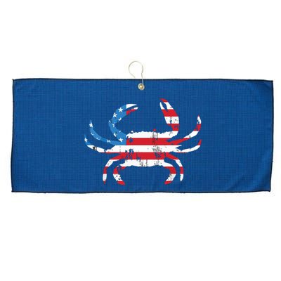 Crab Vintage American Flag Large Microfiber Waffle Golf Towel