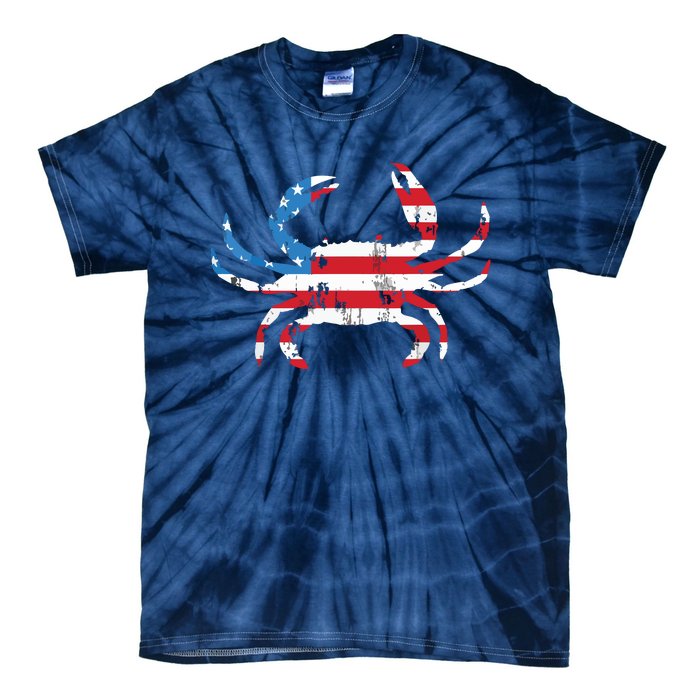 Crab Vintage American Flag Tie-Dye T-Shirt